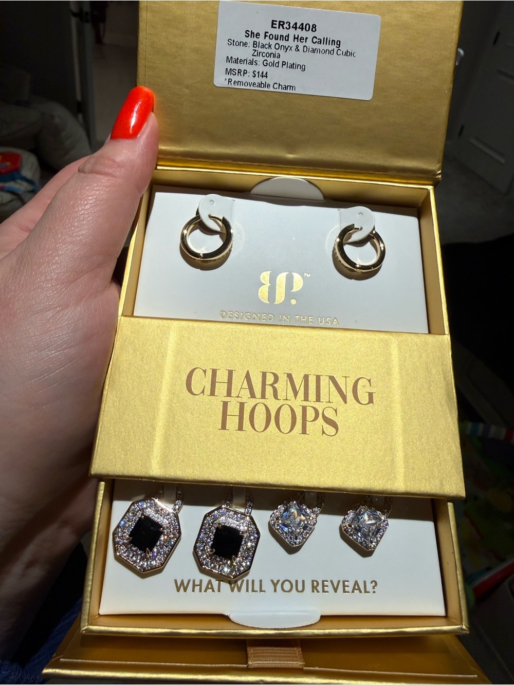 Charming Hoops Gold-Plated Earring Set with Black Onyx & Clear Zirconia